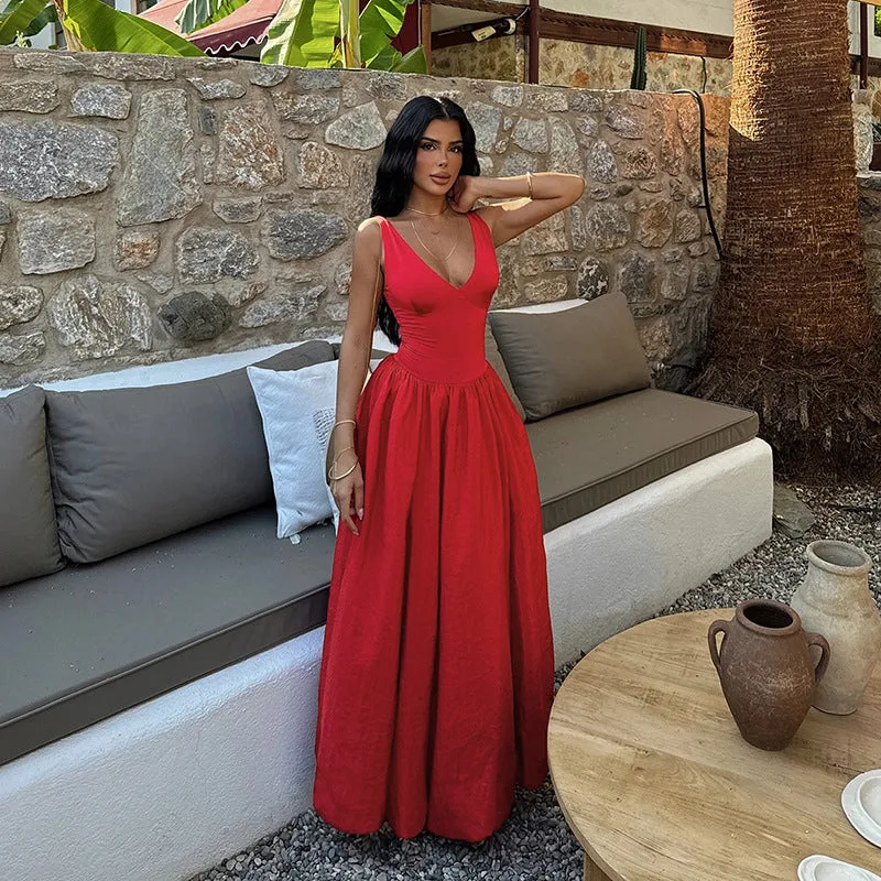 Timeless Elegance V-Neck Sleeveless Maxi Dress