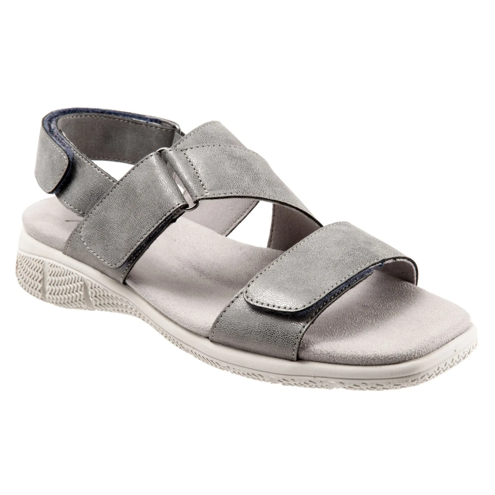 Trotters Tatia T2237-044 Womens Gray Leather Strap Sport Sandals Shoes