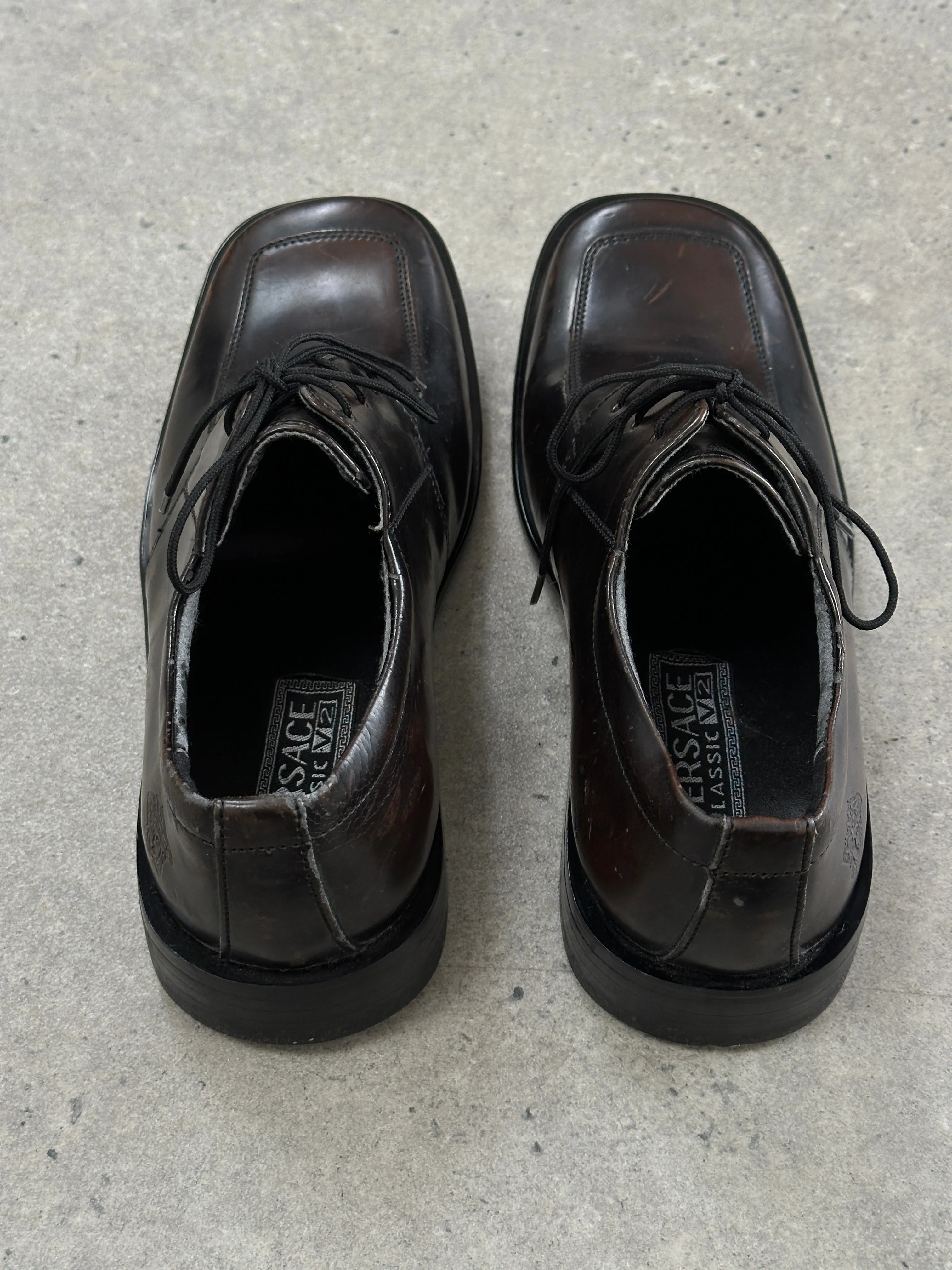 Versace Classic V2 Leather Square Toe Loafers - UK 7