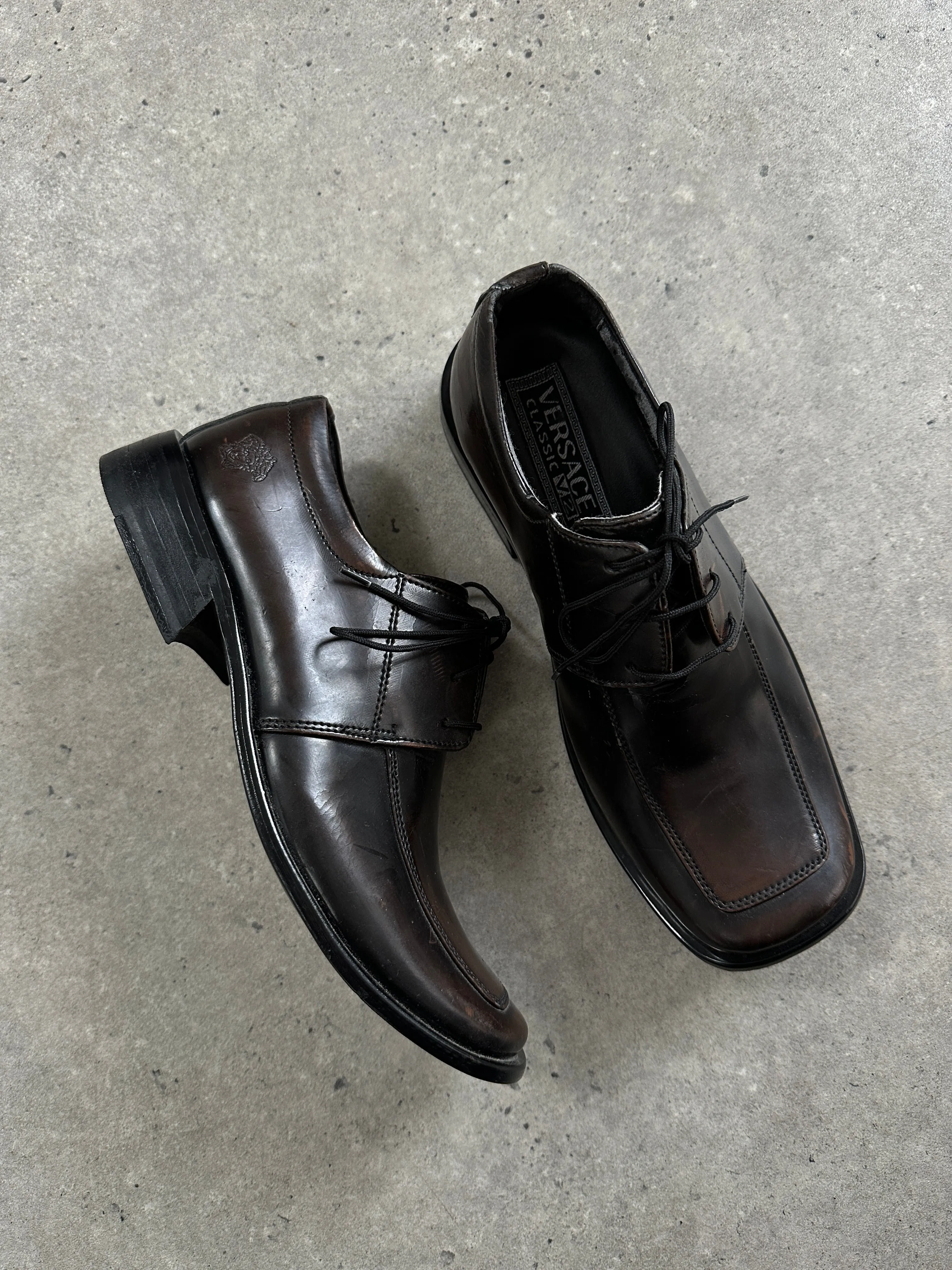 Versace Classic V2 Leather Square Toe Loafers - UK 7