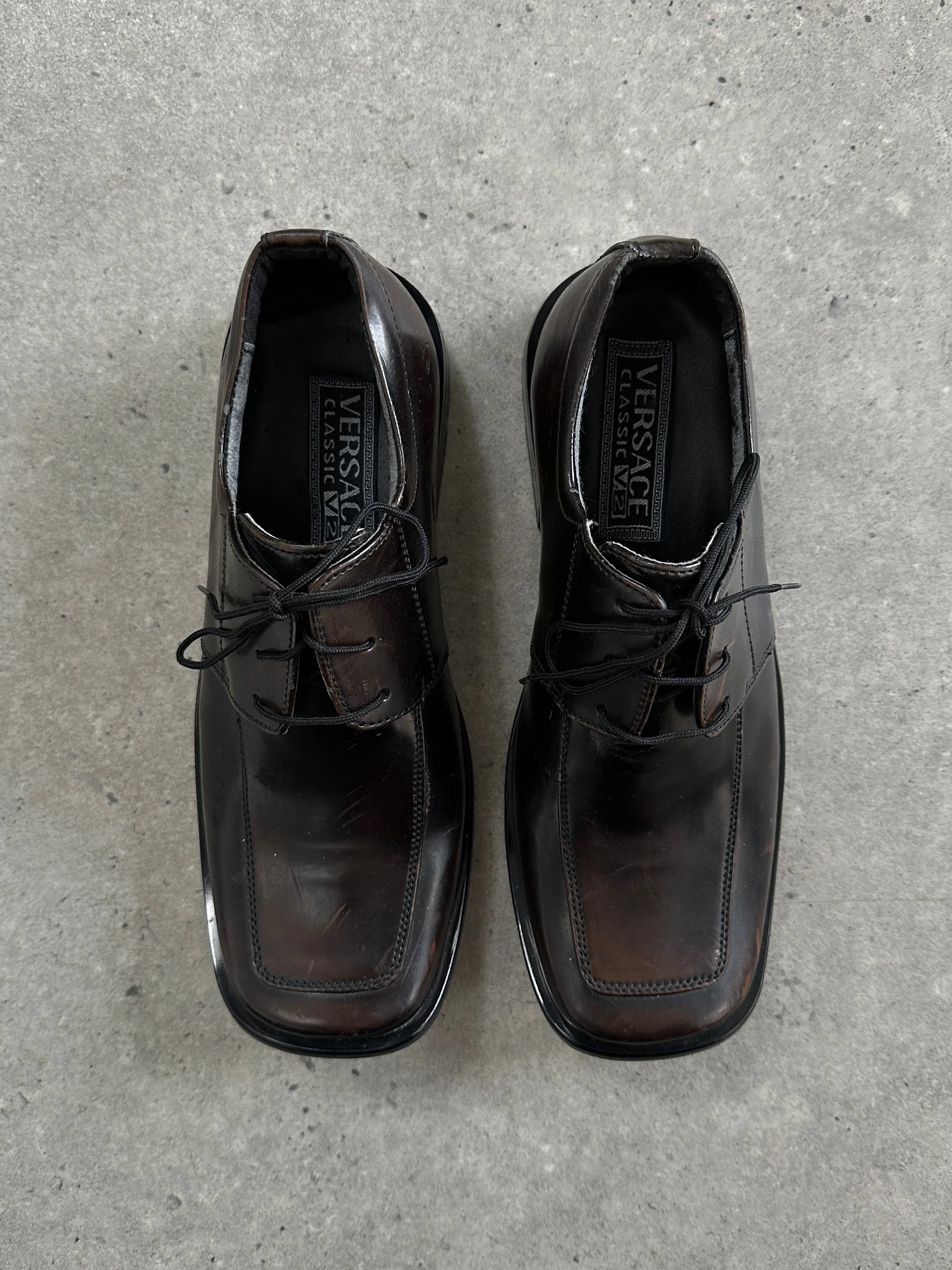 Versace Classic V2 Leather Square Toe Loafers - UK 7