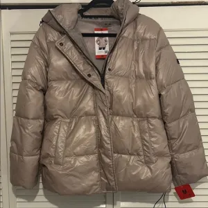 vince camuto tan puffer hooded jacket NWT