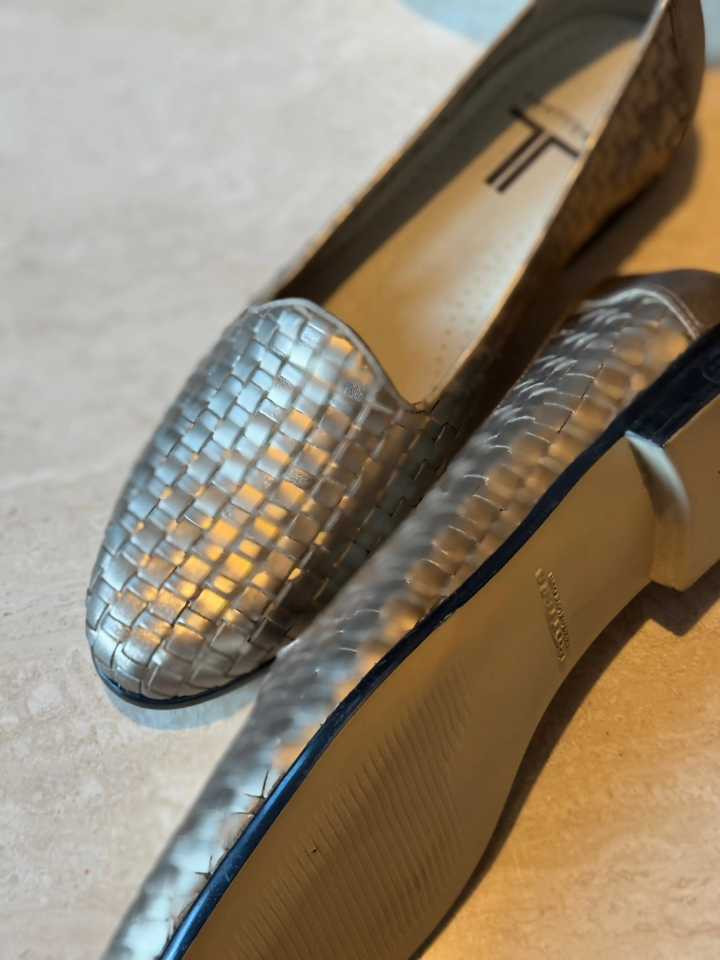Vintage Trotters metallic woven loafers