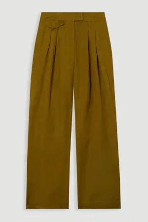 Viscose Linen Pleat And Pocket Detail Woven Straight Leg Trouser