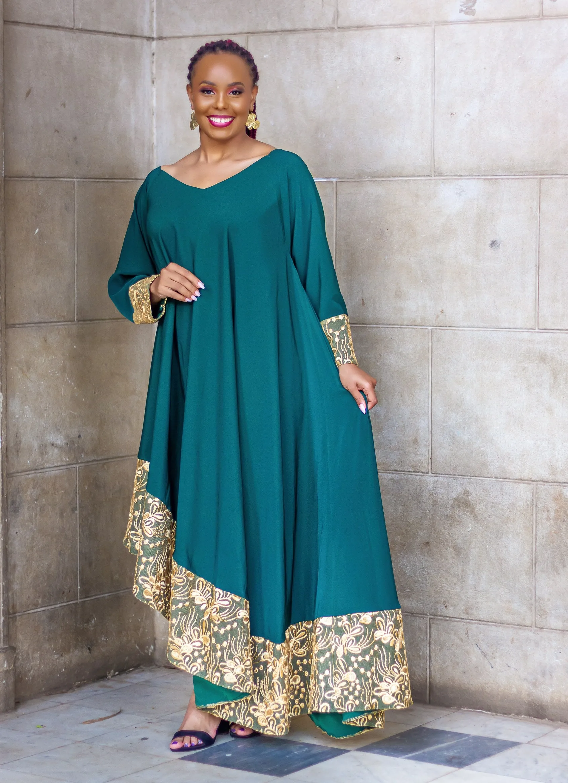 Waondo Arabic Dress Assymetrical- Emerald Green