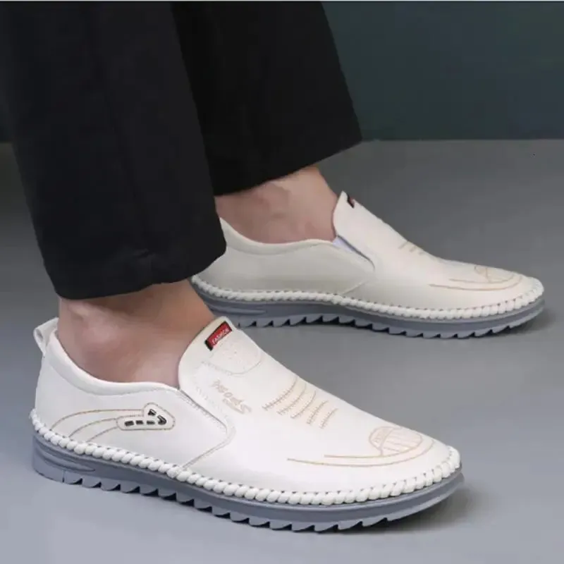 White Men's soft sole Stitched Breathable casual Loafer shoes