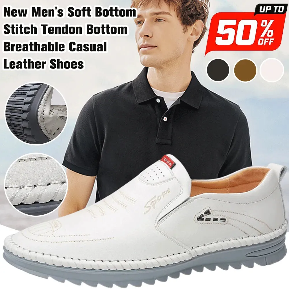 White Men's soft sole Stitched Breathable casual Loafer shoes