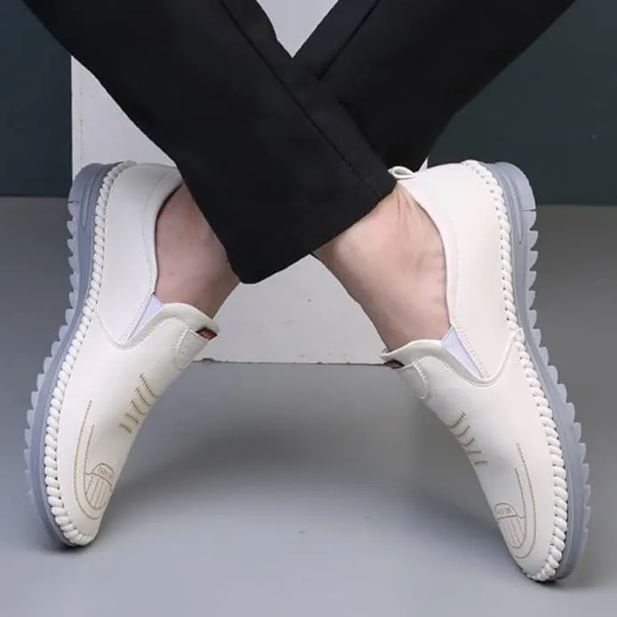 White Men's soft sole Stitched Breathable casual Loafer shoes