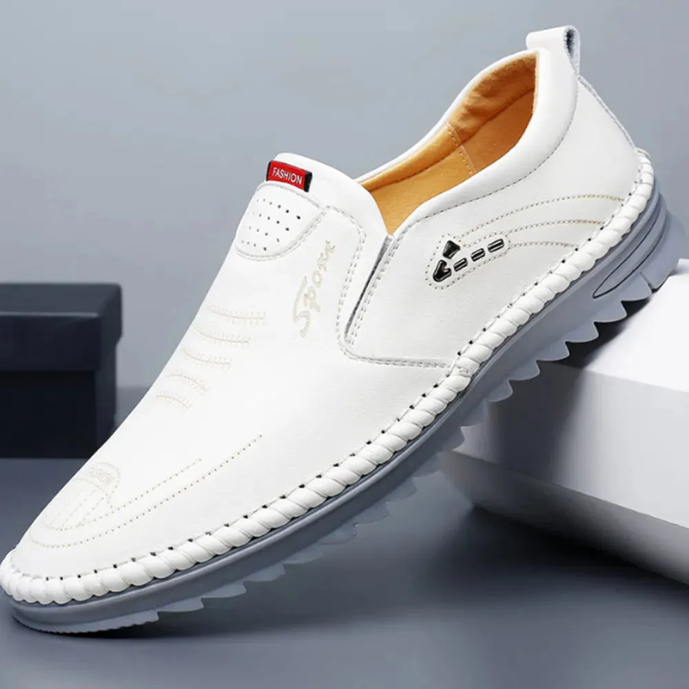 White Men's soft sole Stitched Breathable casual Loafer shoes