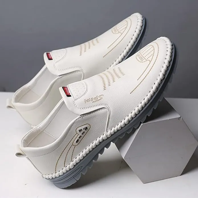 White Men's soft sole Stitched Breathable casual Loafer shoes