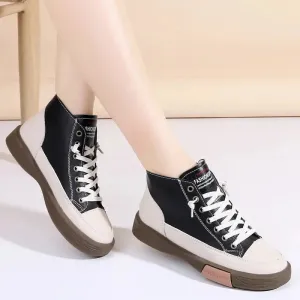 Women Casual Genuine Leather Soft Sole Higth Top Walking Sneaker Girl Student Sport Jogging Shoes Flats Trendy Marton Ankle Boot