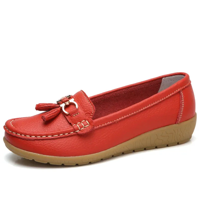 Women Flats Fashion Wedge Genuine Leather Ballerina Shoes Women Slip On Nurse Shoes Moccasins Breathable Shoes Female Plus Size