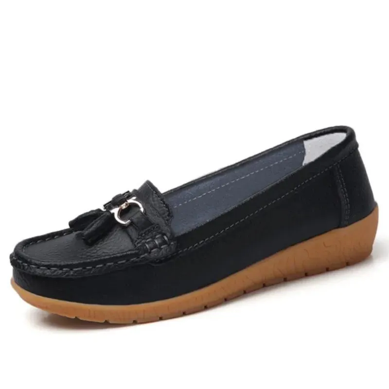 Women Flats Fashion Wedge Genuine Leather Ballerina Shoes Women Slip On Nurse Shoes Moccasins Breathable Shoes Female Plus Size