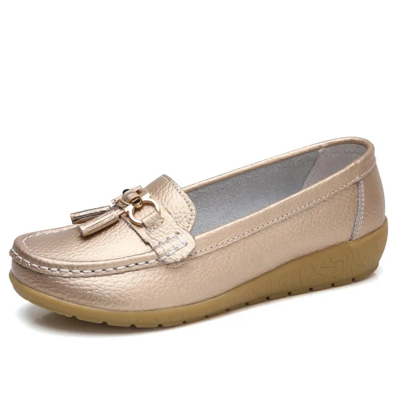 Women Flats Fashion Wedge Genuine Leather Ballerina Shoes Women Slip On Nurse Shoes Moccasins Breathable Shoes Female Plus Size