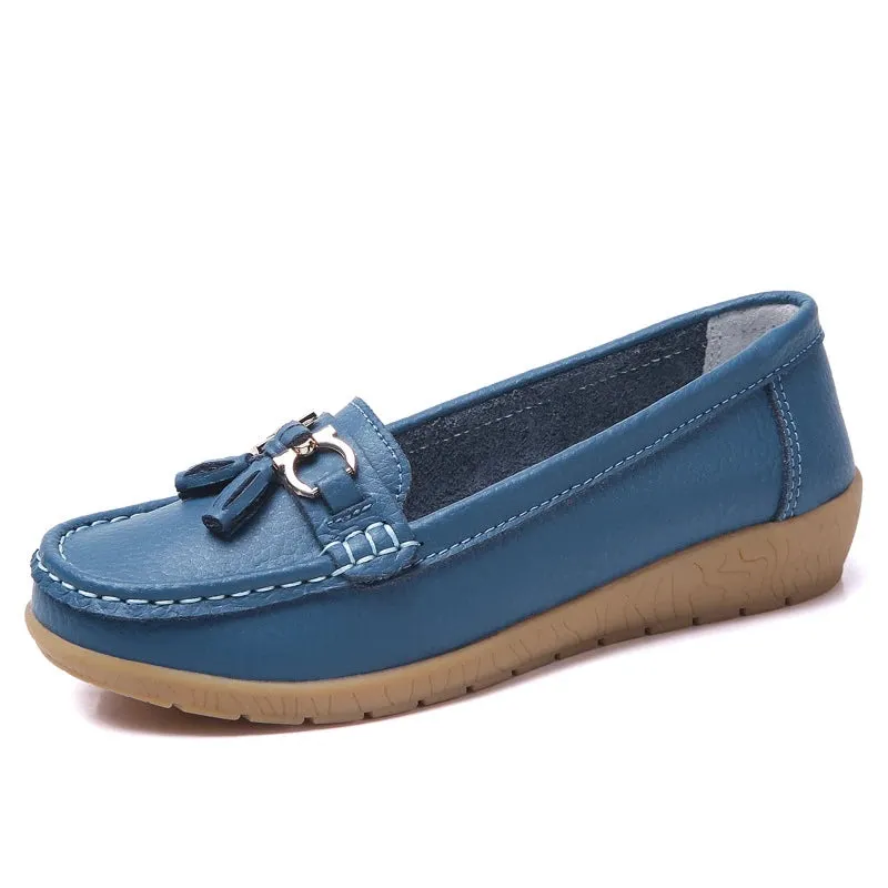 Women Flats Fashion Wedge Genuine Leather Ballerina Shoes Women Slip On Nurse Shoes Moccasins Breathable Shoes Female Plus Size
