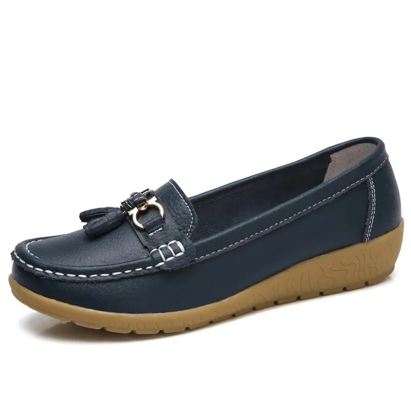 Women Flats Fashion Wedge Genuine Leather Ballerina Shoes Women Slip On Nurse Shoes Moccasins Breathable Shoes Female Plus Size