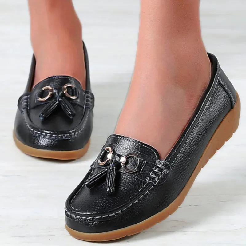Women Flats Fashion Wedge Genuine Leather Ballerina Shoes Women Slip On Nurse Shoes Moccasins Breathable Shoes Female Plus Size