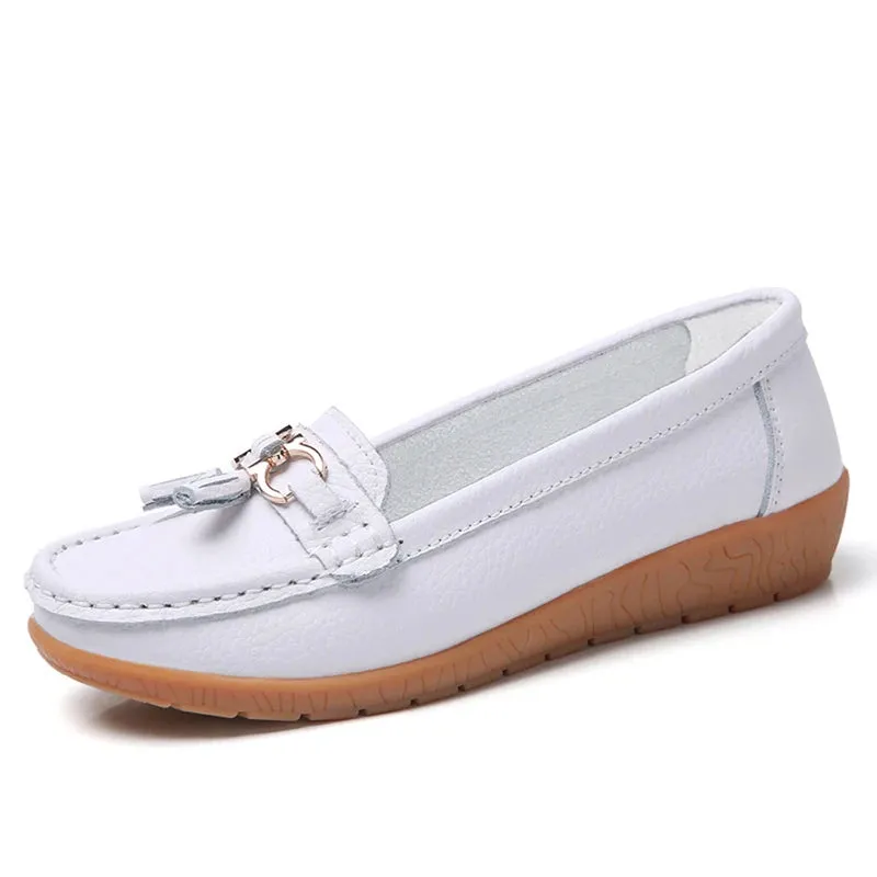 Women Flats Fashion Wedge Genuine Leather Ballerina Shoes Women Slip On Nurse Shoes Moccasins Breathable Shoes Female Plus Size