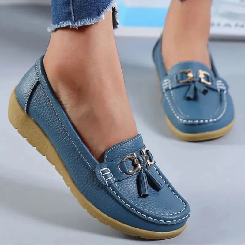Women Flats Fashion Wedge Genuine Leather Ballerina Shoes Women Slip On Nurse Shoes Moccasins Breathable Shoes Female Plus Size