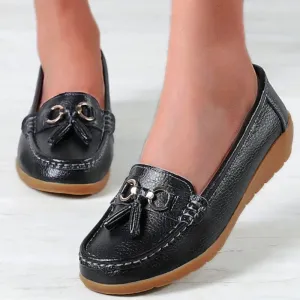 Women Flats Fashion Wedge Genuine Leather Ballerina Shoes Women Slip On Nurse Shoes Moccasins Breathable Shoes Female Plus Size