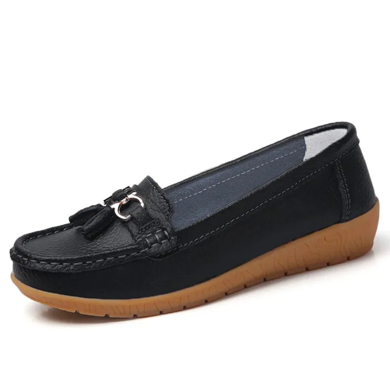 Women Flats Fashion Wedge Genuine Leather Ballerina Shoes Women Slip On Nurse Shoes Moccasins Breathable Shoes Female Plus Size