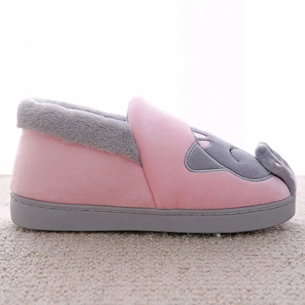 Women Winter Warm Slippers Cartoon Cat Shoes Furry Plush Slides Round Toe Flats Indoor Home Bedroom Floor Slippers Ladies Shoes
