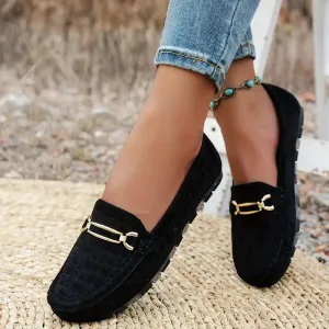 Women's Chunky Loafers – Retro Metal Button & Hand-Stitched