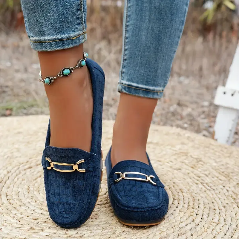 Women's Chunky Loafers – Retro Metal Button & Hand-Stitched