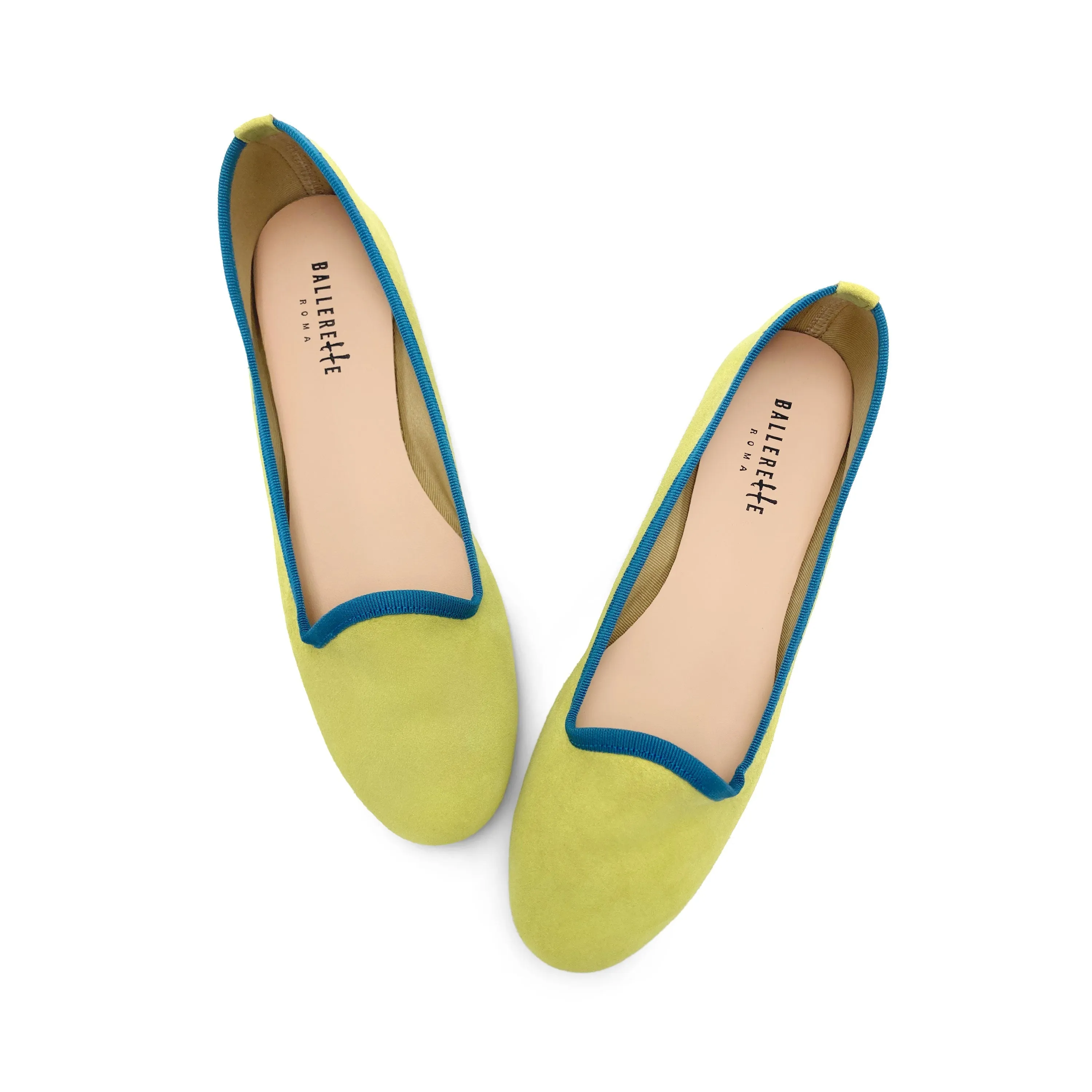 Women’s Lime Green Suede Loafers with Petrol Blue Details