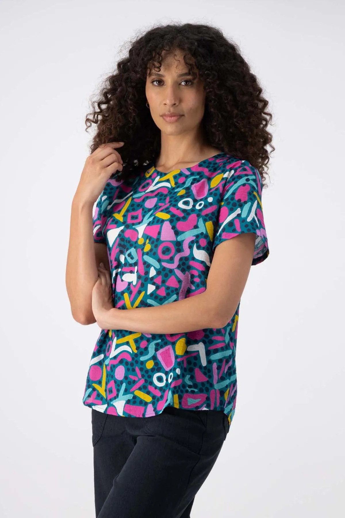 Wonderland Top Turquoise in Seersucker
