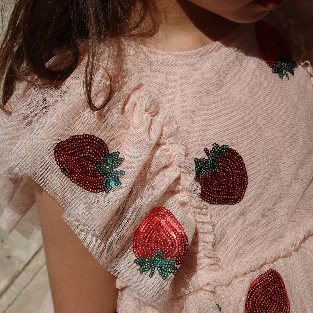 Yvonne Sequin Strawberry Print Tulle Party Dress