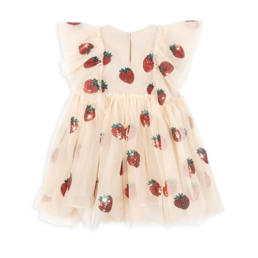 Yvonne Sequin Strawberry Print Tulle Party Dress