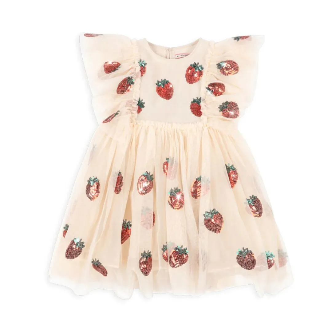 Yvonne Sequin Strawberry Print Tulle Party Dress